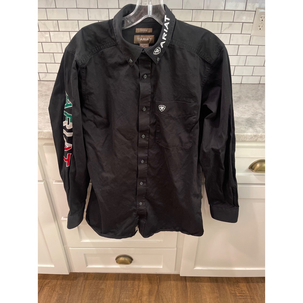 Ariat Shirt Womens M Black Team Logo Twill FTD Cowgirl Button Down Western